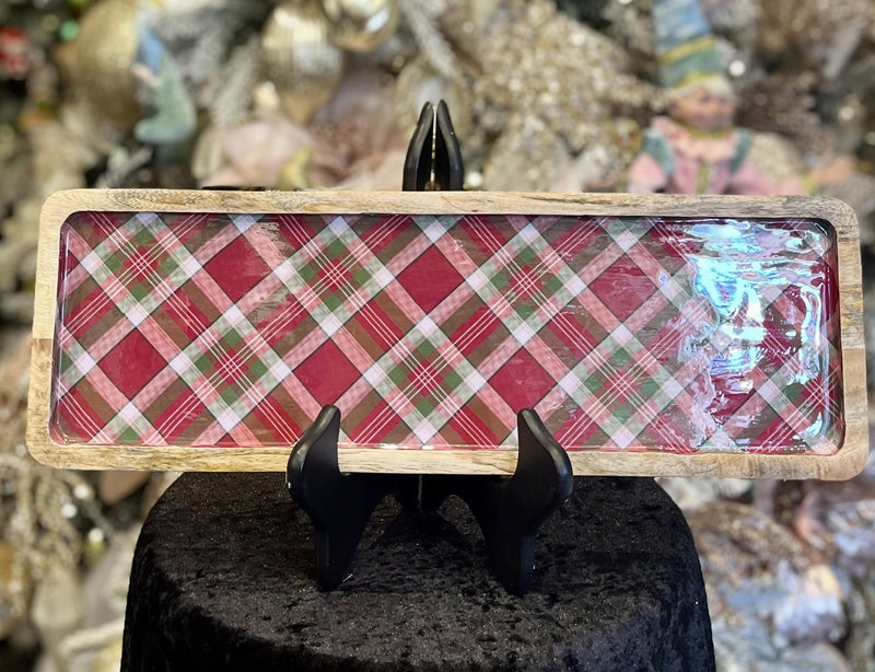 LARGE RED PLAID WOODEN TRAY NT-CE-01