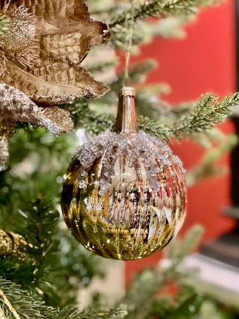 GOLD GLITTER ROUND HANGING GLASS ORNAMENT XGFLMGG2