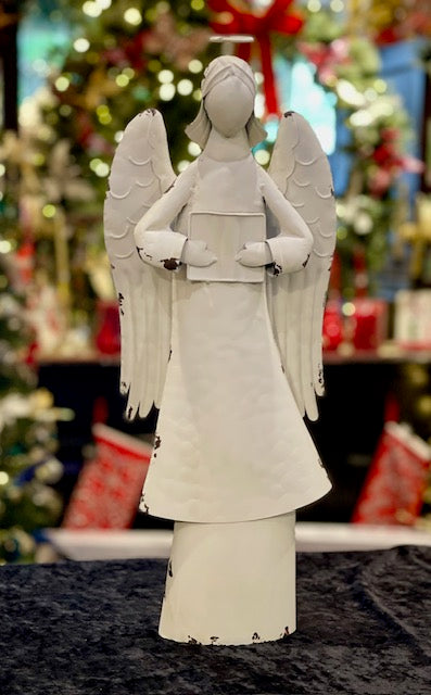 SMALL ANTIQUE WHITE WASH METAL ANGEL 4417051