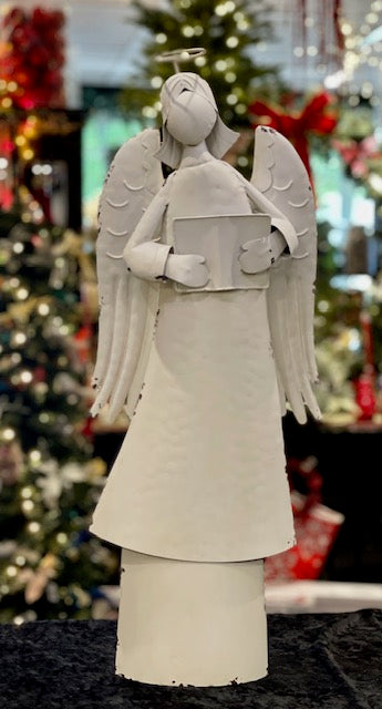 LARGE ANTIQUE WHITE WASH METAL ANGEL 4417050