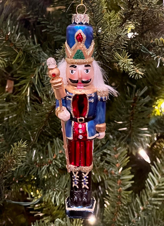 BLUE NUTCRACKER GLASS HANGING ORNAMENT 4019191