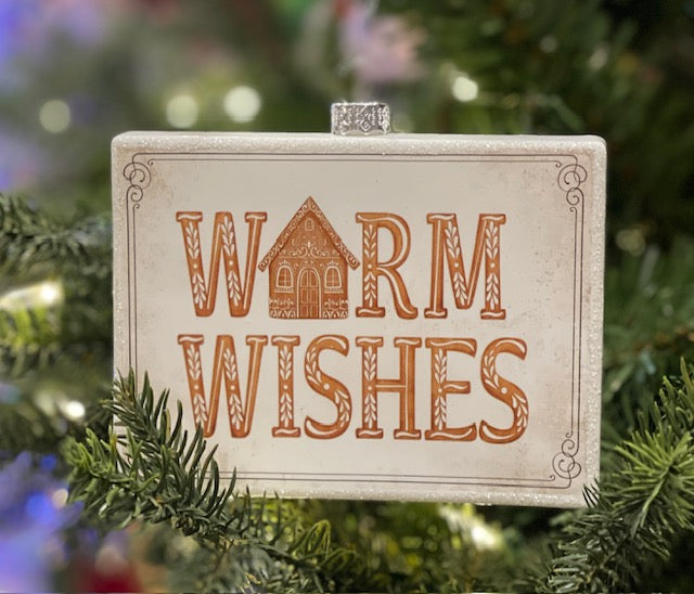 GINGERBREAD LANE WARM WISHES RECTANGLE GLASS ORNAMENT 4424537