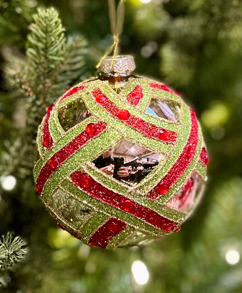 TRADITIONAL GOLD DIAMOND GLASS ROUND HANGING ORNAMENT 4322891