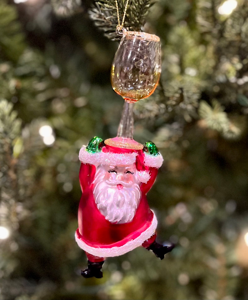 SANTA WITH WHITE WINE GLASS ORNAMENT 4352891