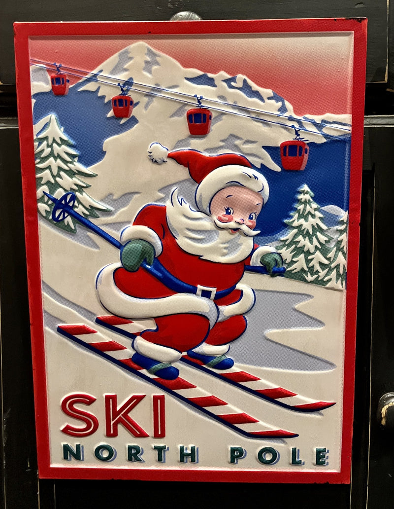 RETRO SANTA SKIING TIN SIGN 4312362