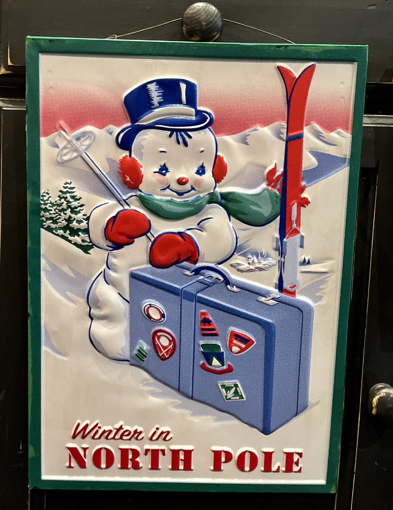 RETRO SNOWMAN WITH SKIIS TIN SIGN 4312362