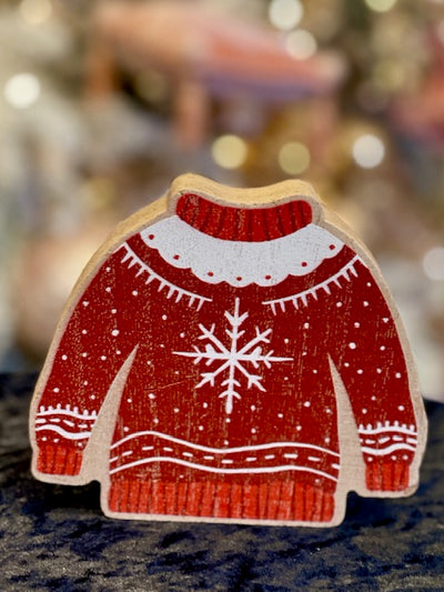 RED SNOWFLAKE CHRISTMAS SWEATER CHUNKY SHELF SITTER 36341