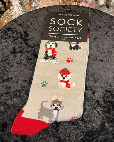 SOCK SOCIETY CREAM CHRISTMAS DOGS SOCKS