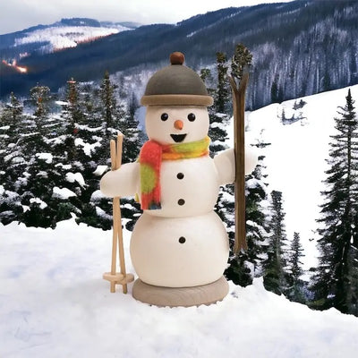 INCENSE SMOKER SNOWMAN WITH SKIIS