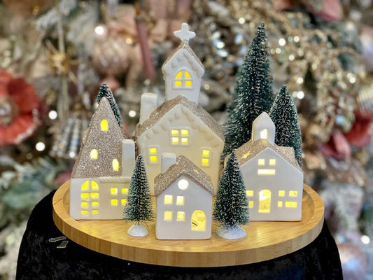 CHAMPAGNE CHRISTMAS LED ROUND VILLAGE 5PC SET XCPROCH