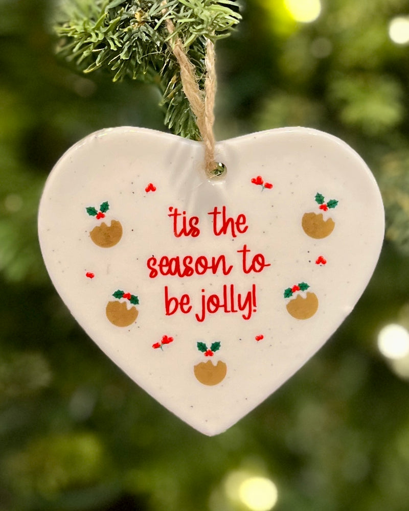 CHRISTMAS PUDDING CERAMIC HEART HANGING ORNAMENTS [Cl:TIS&