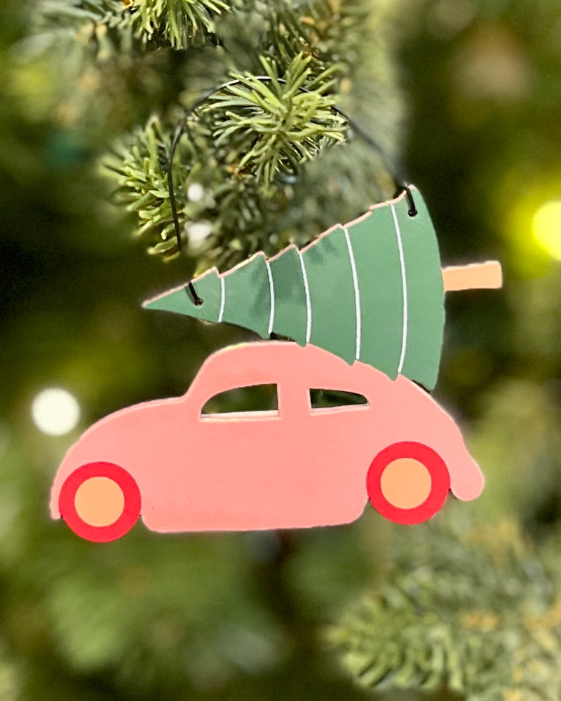 MINI HANGING WOOD ORNAMENTS [Cl:PINK CAR]