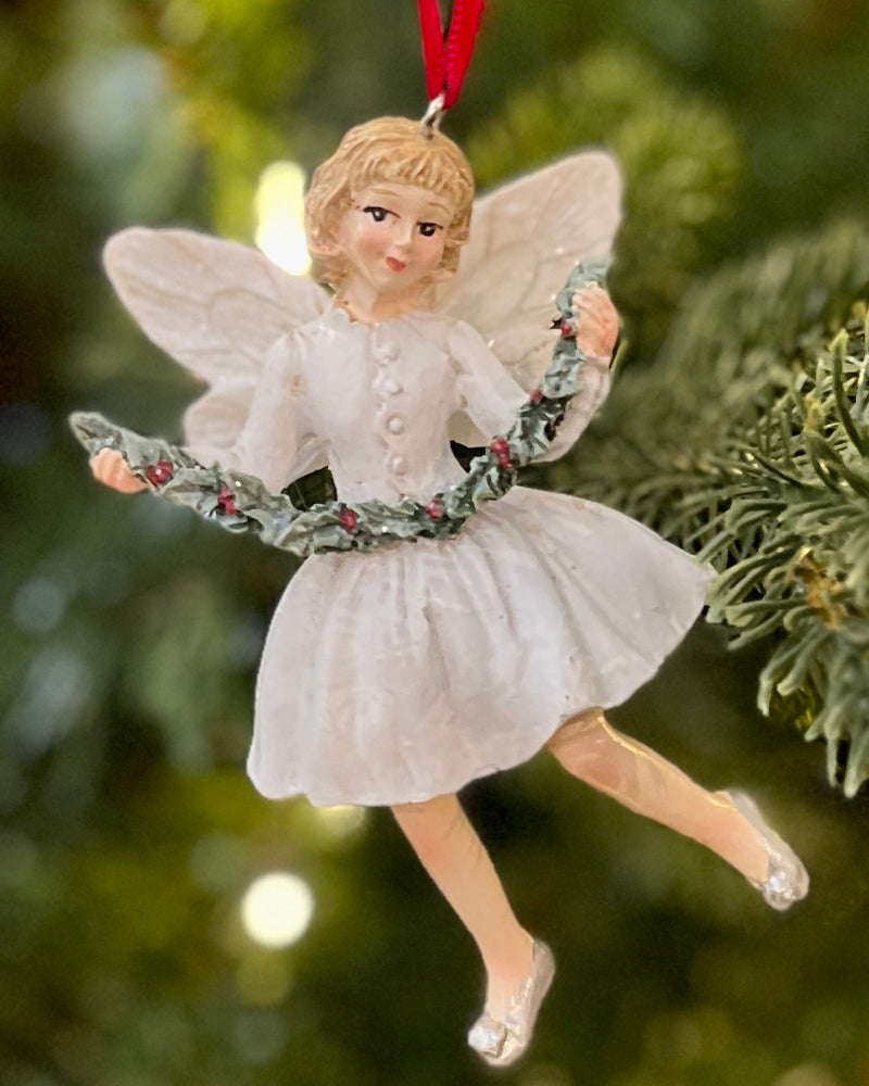 WHITE FAIRY WITH HOLLY GARLAND  RTM638