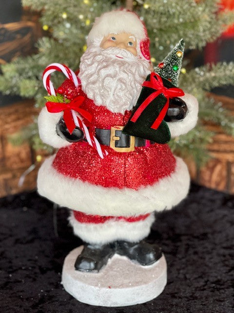 RETRO SANTA WITH CANDY CANE AND BRISTLE TREE 4116394