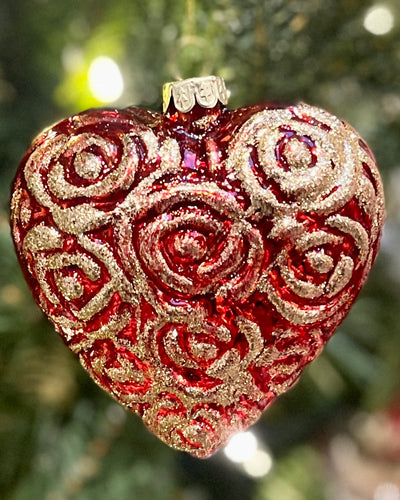 RED W/ GOLD SWIRL GLASS HEART ORNAMENT XGFOMH2