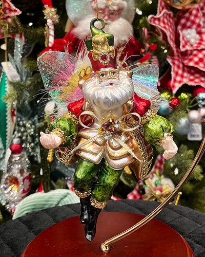 MARK ROBERTS - SANTA FAIRY WITH GREEN LEGS GLASS HANGING ORNAMENT 38-43040