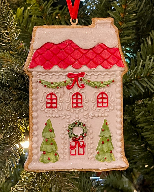 ICED GINGERBREAD MANSION HANGING ORNAMENT RTM654