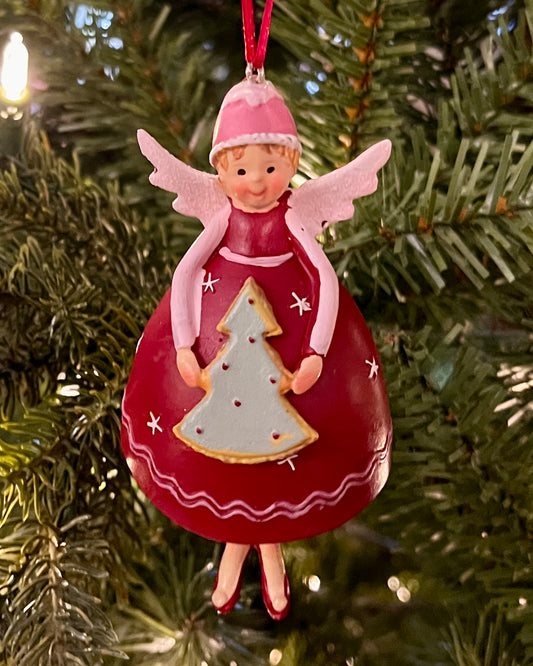 RED ANGEL WITH TREE ORNAMENT RTM612
