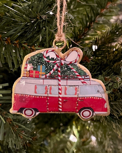 RED KOMBI VAN TIN HANGING ORNAMENT UC554133