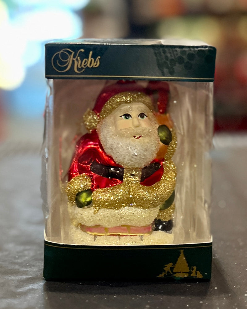 SANTA WITH SACK GLASS HANGING ORNAMENT 76500A