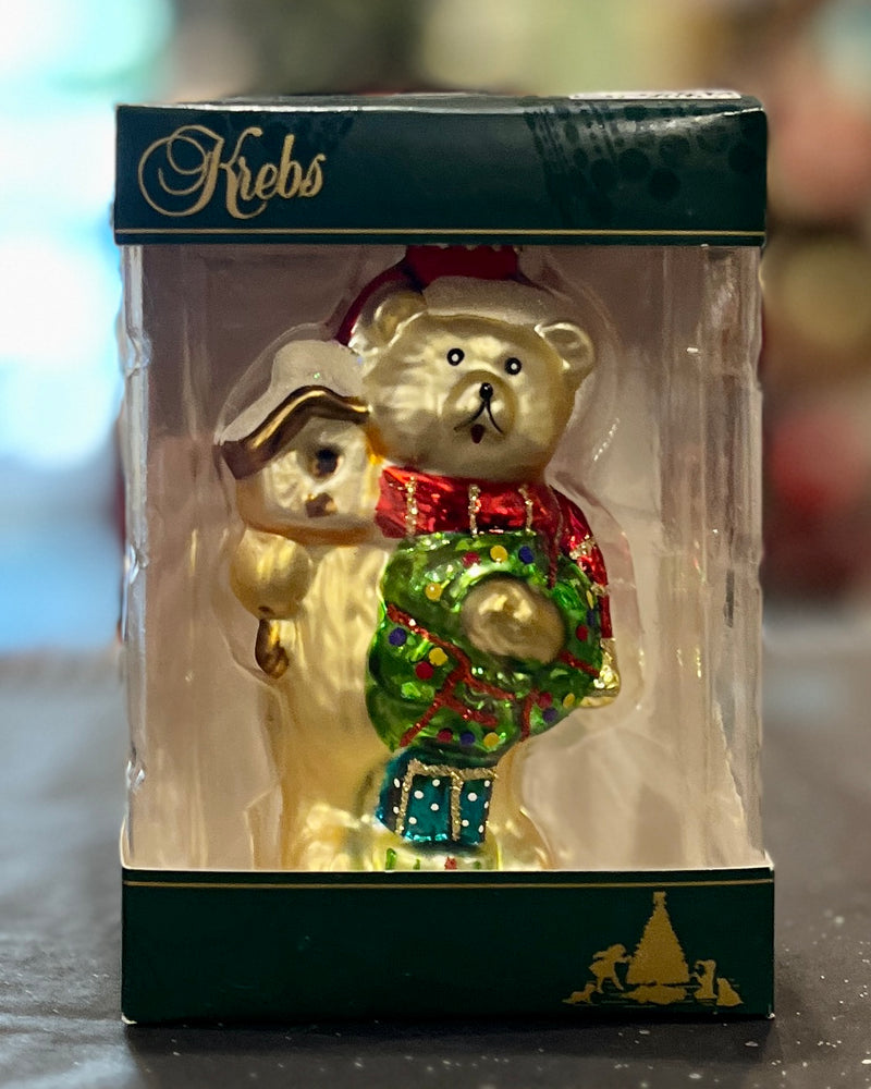 CHRISTMAS TEDDY BEAR GLASS HANGING ORNAMENT 76500A