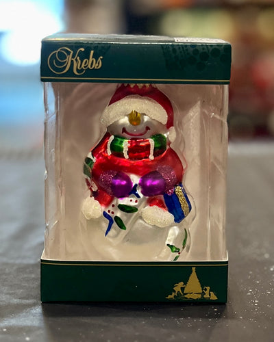 SNOWMAN WITH PRESENTS GLASS HANGING ORNAMENT 76500A