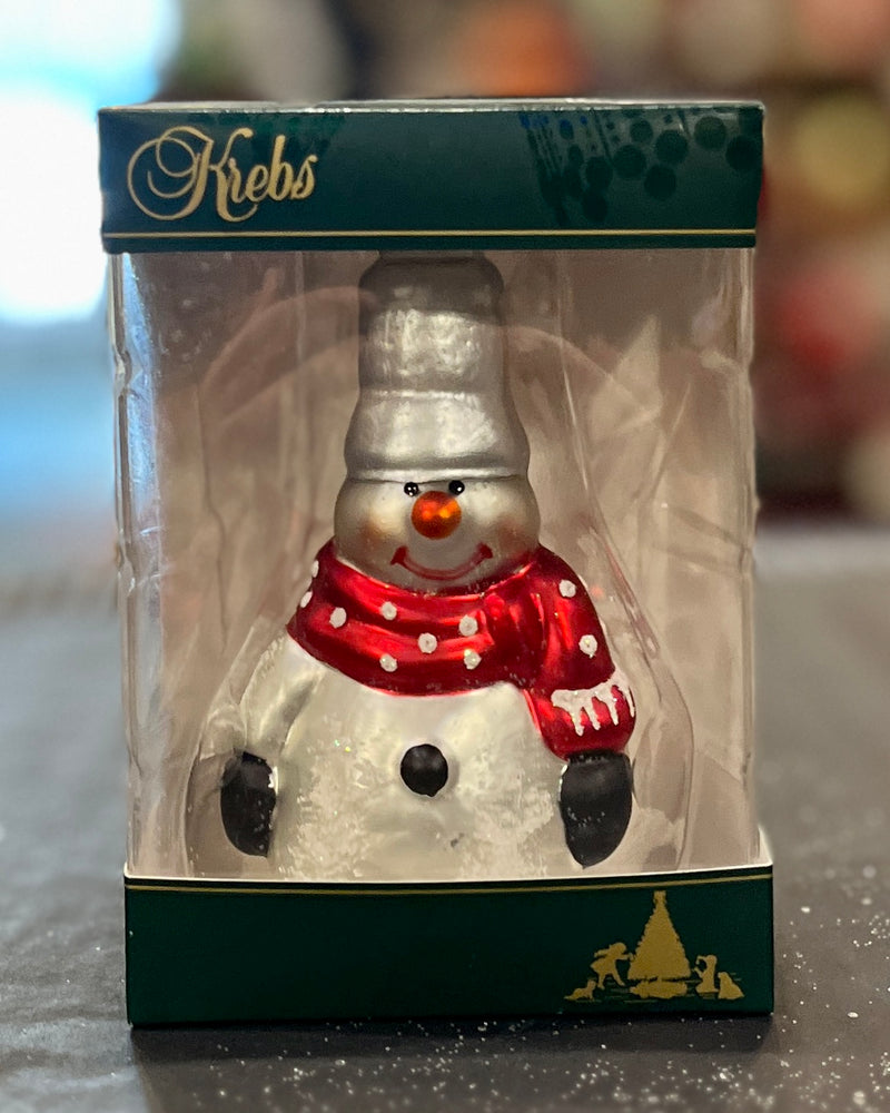 SNOWMAN WITH RED SCARF GLASS HANGING ORNAMENT 76500A