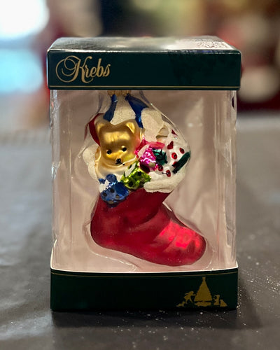 STOCKING WITH TOYS GLASS HANGING ORNAMENT 76500A