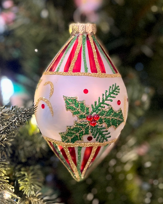HOLLY TEARDROP GLASS HANGING ORNAMENT 4424547
