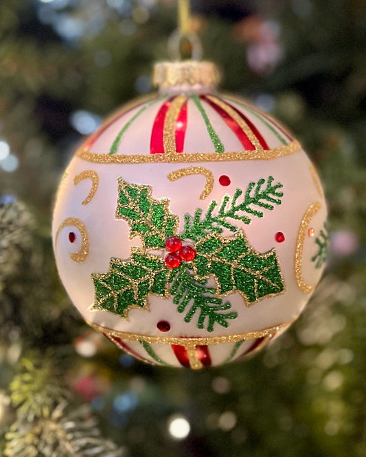 HOLLY ROUND GLASS HANGING ORNAMENT 4424547 