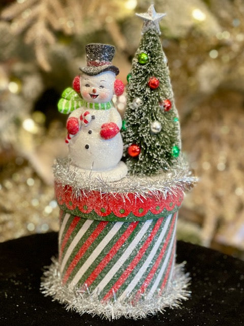 VINTAGE SNOWMAN TREE ON STRIPE BOX 4416193