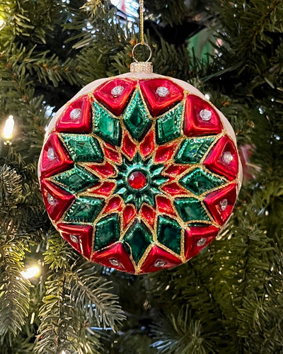 STARBURST RED/GREEN GLASS HANGING ORNAMENT 4424535