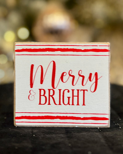 MERRY & BRIGHT WOODEN BLOCK SIGN 37160