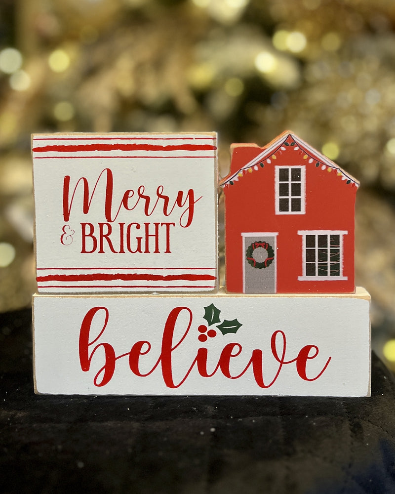 MERRY & BRIGHT WOODEN BLOCK SIGN 37160