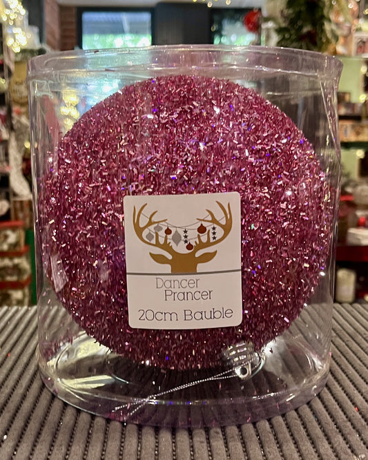 20CM SHATTERPROOF MAGENTA TINSEL ORNAMENT X368633