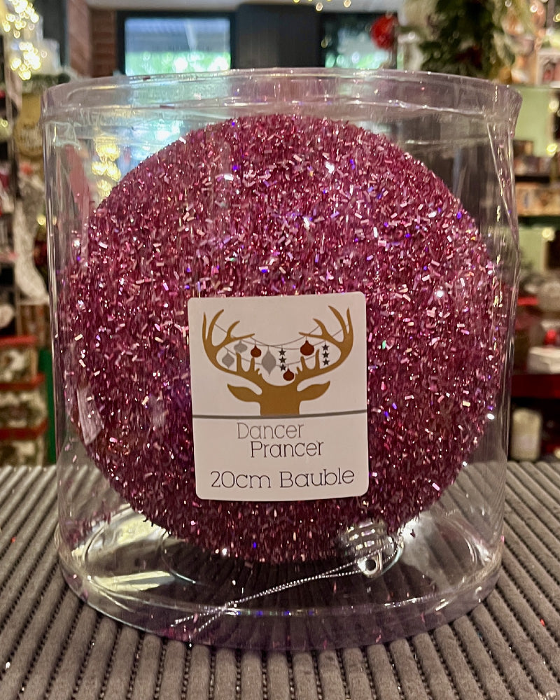 20CM SHATTERPROOF MAGENTA TINSEL ORNAMENT X368633