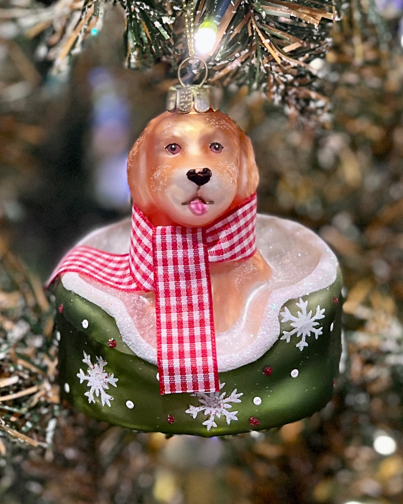 PUPPY IN BASKET GLASS HANGING ORNAMENT 4452870