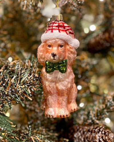 PUPPY WITH HAT AND BOWTIE GLASS HANGING ORNAMENT 4452870