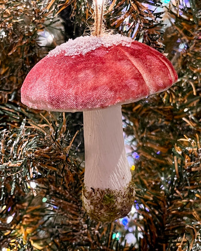 VELVET FROSTED PINK TOADSTOOL HANGING ORNAMENT 4453363