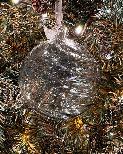 CLEAR GRAY SWIRL ROUND GLASS ORNAMENT 4422950