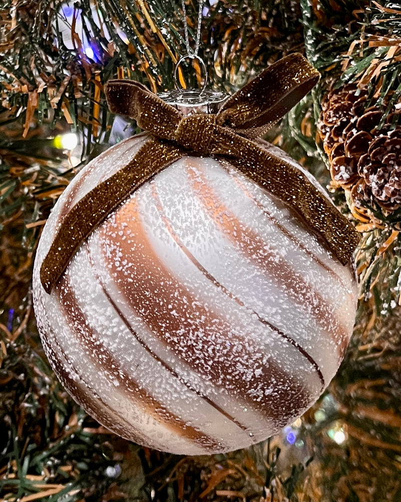 GINGERBREAD STRIPE ROUND GLASS HANGING ORNAMENT 4420883