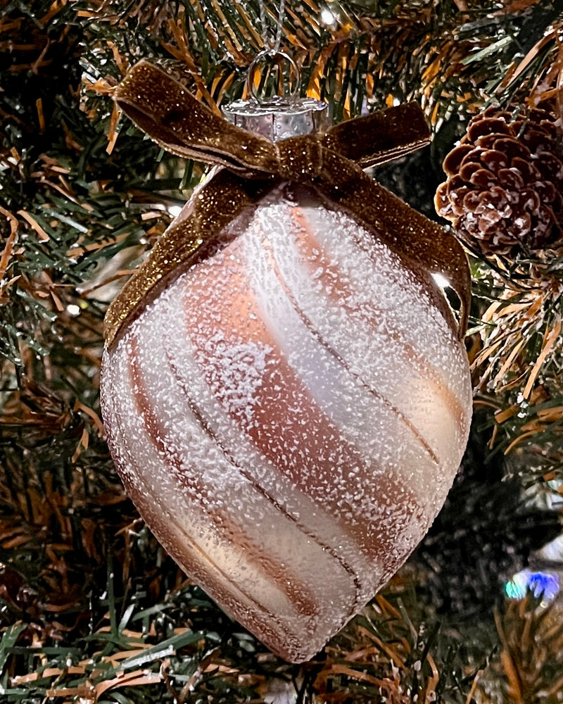 GINGERBREAD STRIPE TEARDROP GLASS HANGING ORNAMENT 4420883