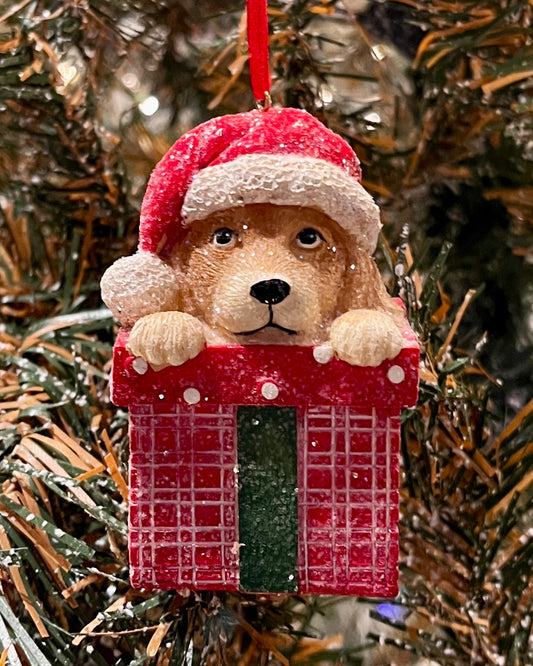 PUPPY IN GIFT WITH HAT HANGING ORNAMENT 4407005