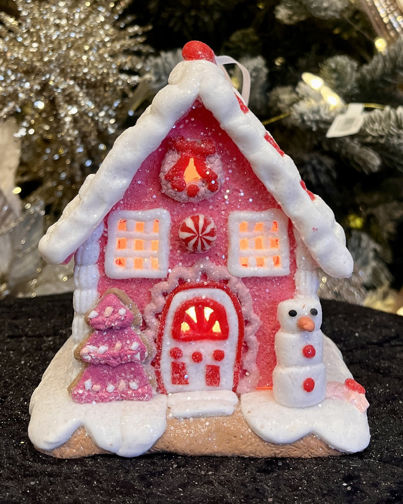 PINK GINGERBREAD HOUSE SNOWMAN & TREE 4416250