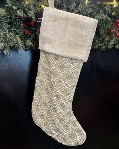 IVORY HAND BEADED DIAMOND PATTERN STOCKING 