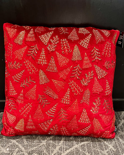 RED HAND BEADED TREE PATTERN SQUARE PILLOW