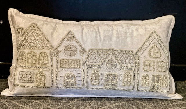 IVORY HAND BEADED HOUSES PILLOW