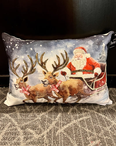 SANTA & REINDEER EMBROIDERED PILLOW