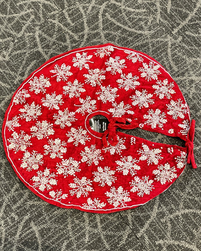 RED VELOUR SMALL SNOWFLAKE BEADED MINI TREE SKIRT