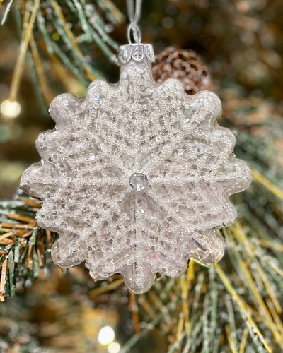 WHITE MERCURY GLITTER SNOWFLAKE GLASS ORNAMENT 4322815